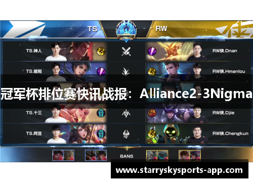 冠军杯排位赛快讯战报：Alliance2-3Nigma